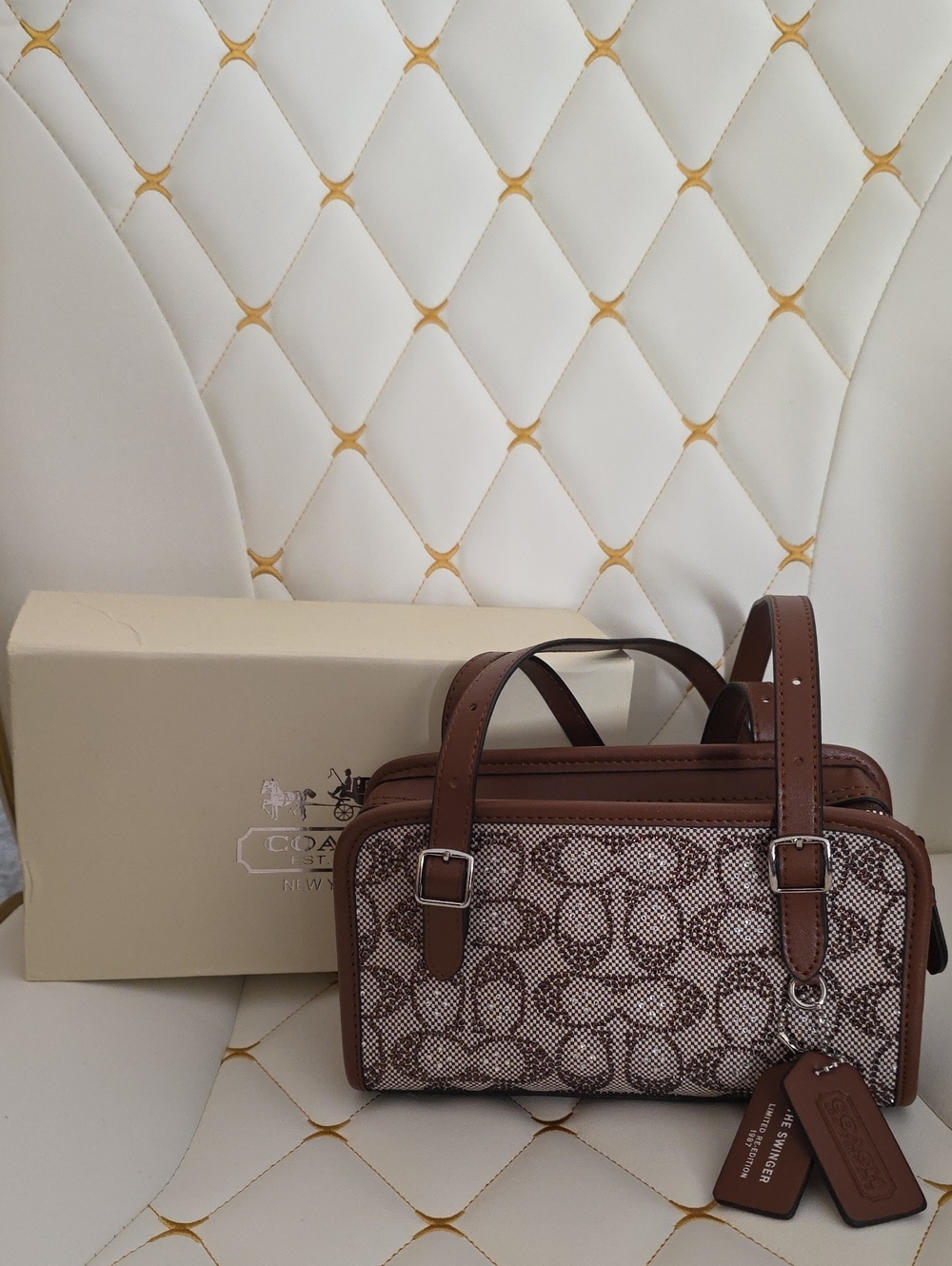 Coach Beige and Brown Signature Canvas Crossbody Bag